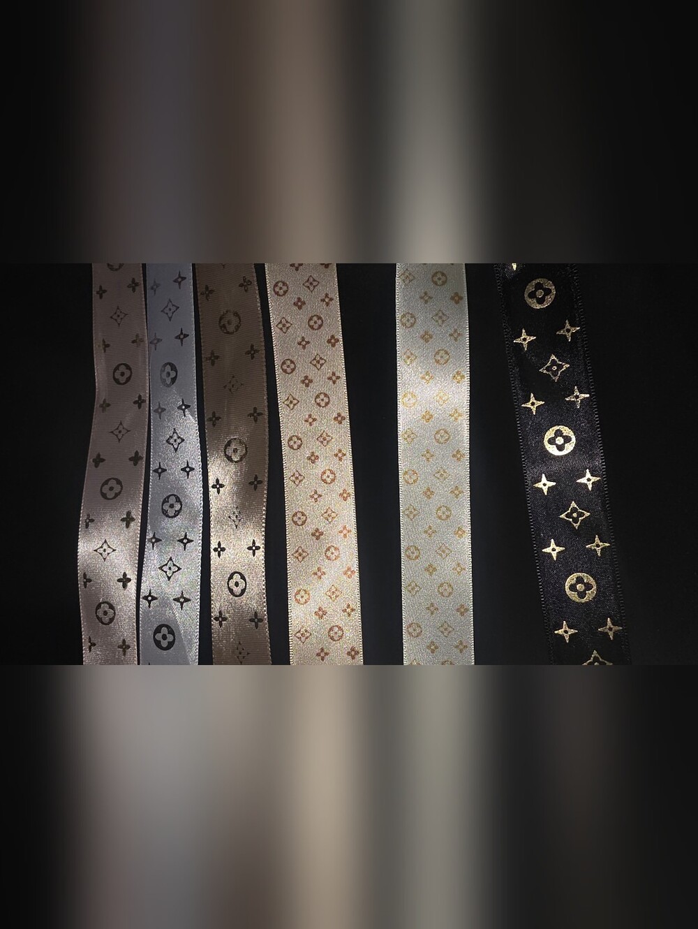 Luxury Monogram Ribbon Pack - Gold Accents on Black White Brown Beige 18 Yards